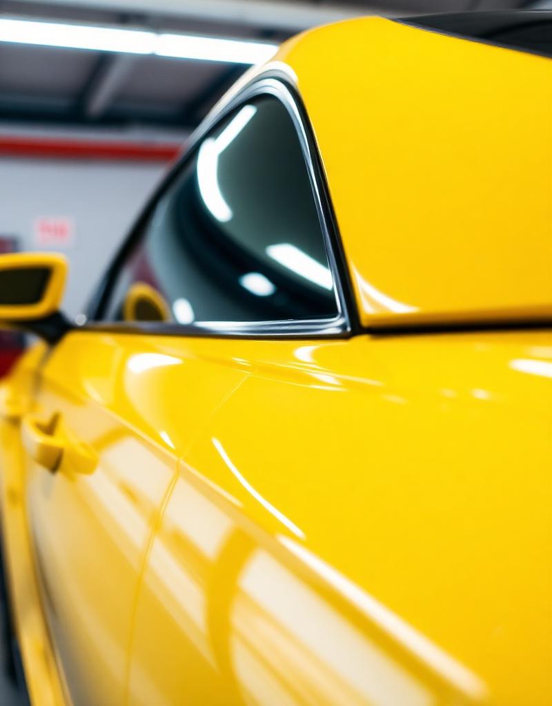 Yellow vinyl wrapped panel after